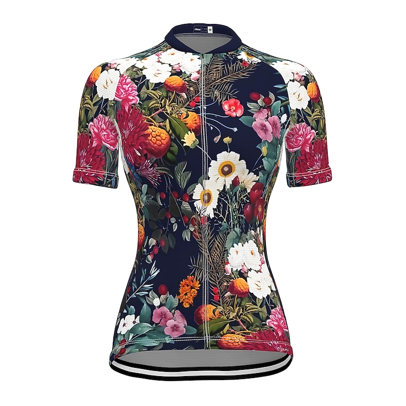 Women's Cycling Jersey Patterned Floral Botanical Flower Short Sleeve Bike Jersey with 3 Rear Pockets Mountain Bike MTB Road Bike Cycling Fast Dry Quick Dry Soft Reflective Strips Sports Black Yellow4