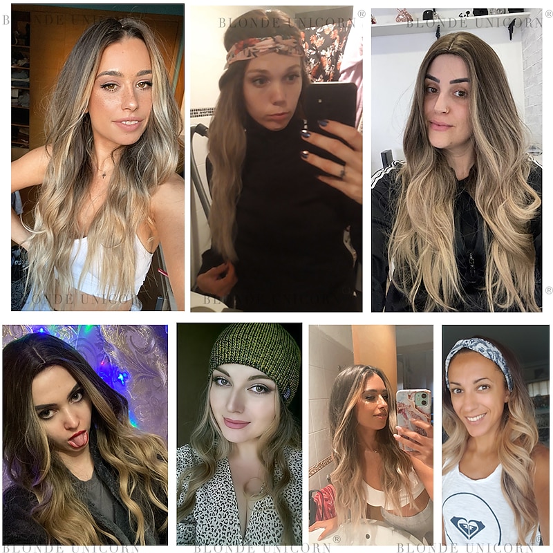 Brown Wigs for Women Ombre Blonde Brown Long Wig with Bangs Middle Part Hair Wig Cosplay Natural Heat Resistant Synthetic Wigs for Women 24inch barbiecore Wigs3