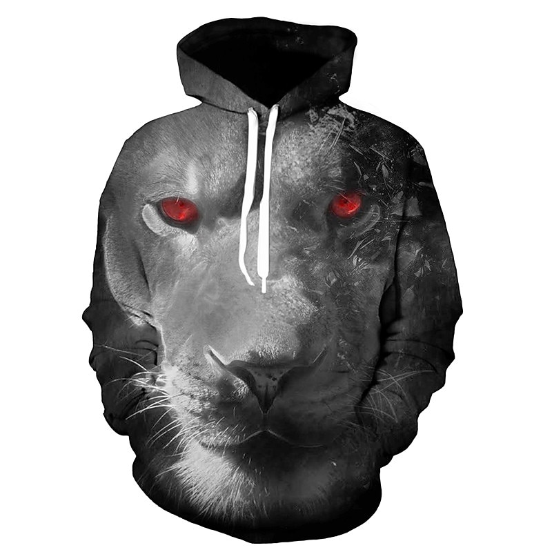 Men's Cartoon Wolf 3D Hoodie Hoodies Sweatshirt Basic Casual Long Sleeve Hooded Black And White Black-White Summer Spring Designer2