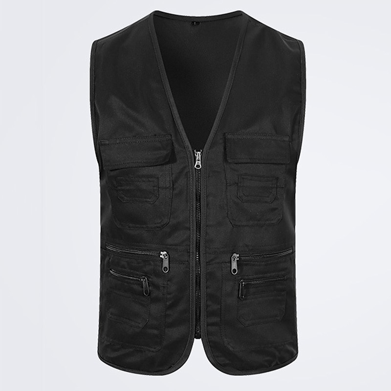 Men's Fishing Vest Military Tactical Vest Hiking Vest Sleeveless V Neck Vest / Gilet Jacket Top Outdoor Breathable Quick Dry Lightweight Multi Pockets Cotton Polyester Dark Grey Black Army Green4