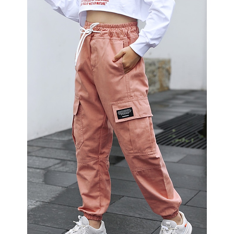 Back to School Girls' 3D Solid Color Pants Summer Spring Fall Active Cargo Kid's Teen School Outdoor Daily