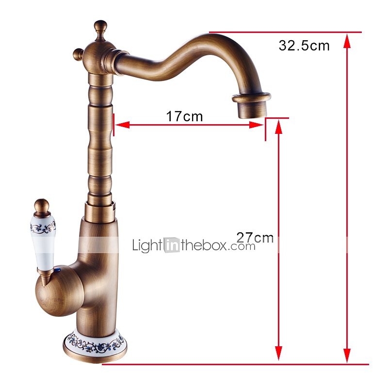 Bathroom Sink Faucet,Antique Brass Single Handle  One Hole Bath Taps, Retro Style Ceramic Handle Rotatable Faucet with Hot and Cold Switch2