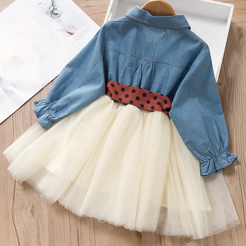 Kids Girls' Polka Dots Dress Denim Dress Outdoor Tulle Light Blue Active Casual Comfortable Dresses Children's Day Fall Spring 2-6 Years / Cute2