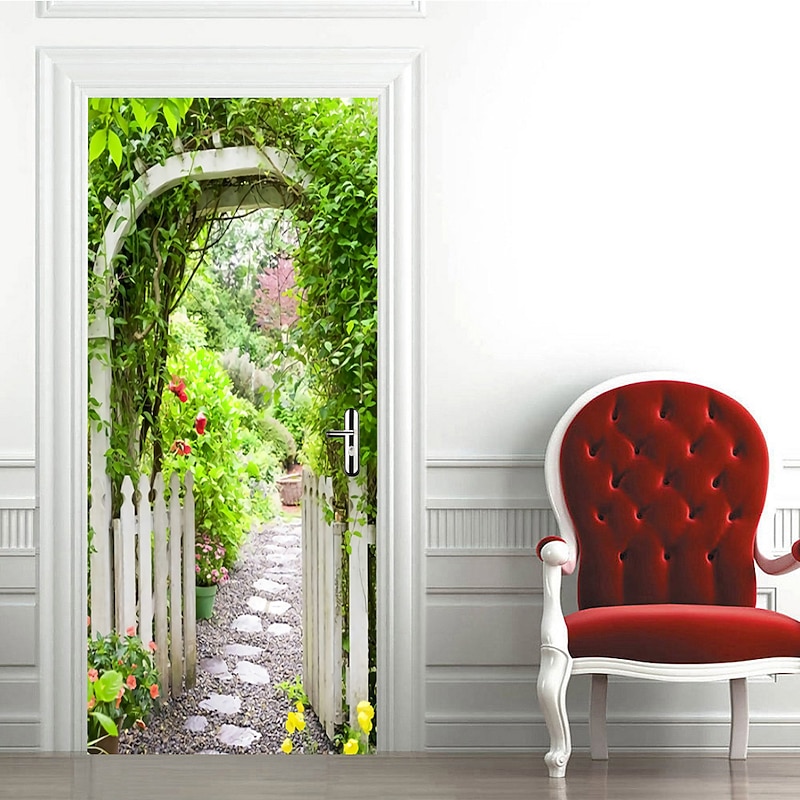 3D 2pcs Self-adhesive Creative Door Stickers Diy Decorative Home Waterproof Wall Stickers 77x200cm (30.3"x78.7" ) Wall Decor for bedroom living room4