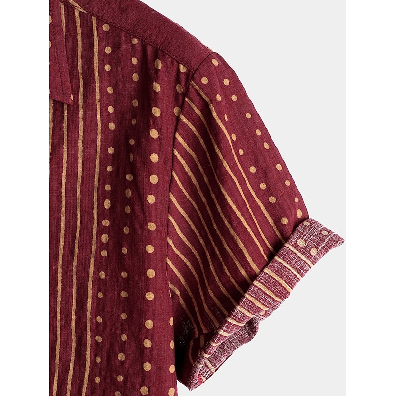 Men's Stripes Geometric Pattern Button Up Shirt Short Sleeve Vintage Vacation Causal Casual Collared Shirts 3D Print Wine4