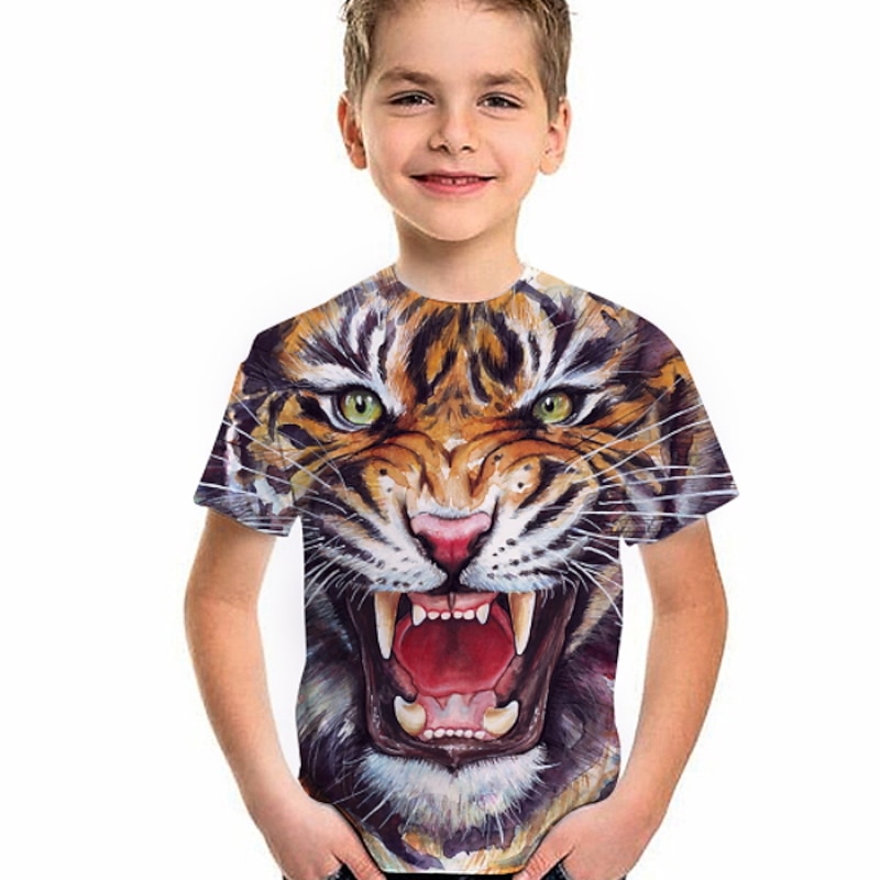 Boys 3D Animal T shirt Tee Short Sleeve 3D Print Summer Active Streetwear Cool Polyester Kids 3-12 Years Daily Wear Regular Fit
