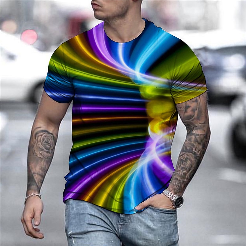 Men's Graphic Optical Illusion T Shirt Tee Short Sleeve T shirt 3D Print Round Neck Shirt Exaggerated Basic Daily Green / Black Light Green Pink Clothing Apparel Normal S M L XL XXL 3XL 4XL3