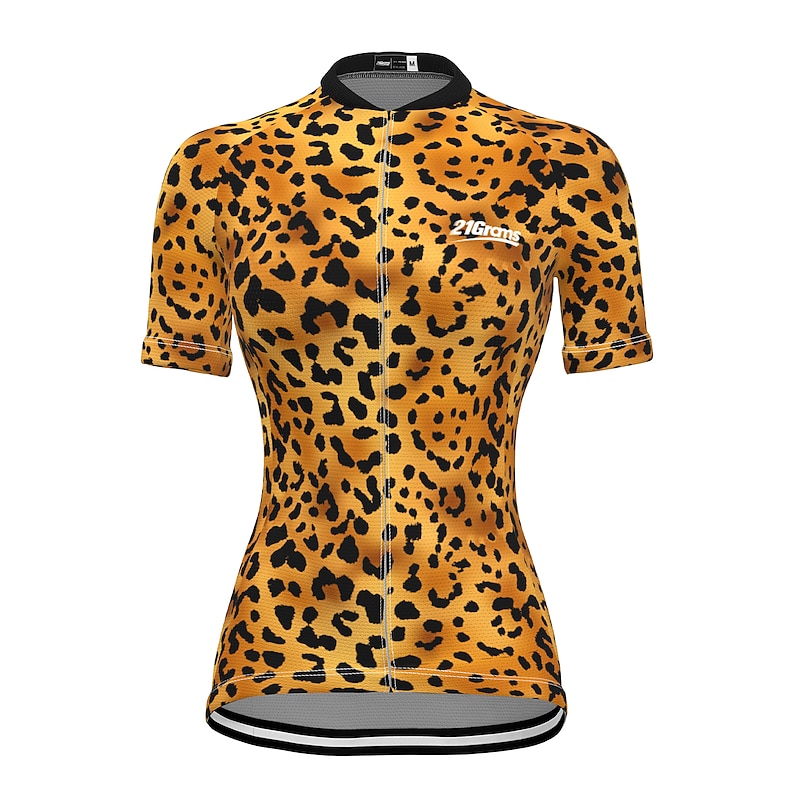 Women's Cycling Jersey Leopard Patterned Funny Short Sleeve Bike Jersey Top with 3 Rear Pockets Mountain Bike MTB Road Bike Cycling Fast Dry Quick Dry Soft Reflective Strips Sports Yellow Pink Red3