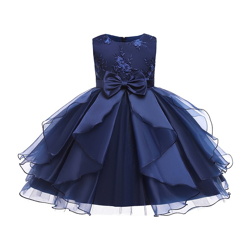 Kids Girls' Dress Jacquard Sleeveless Bow Cute Polyester Above Knee 3-10 Years Light Green Pink Red4