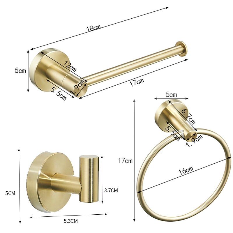 Brushed Brass Towel holder Bathroom Accessory Set Include Towel Bar Robe Hook and Towel Ring New Design Modern Stainless Steel Material Wall Mounted Golden 3pcs4
