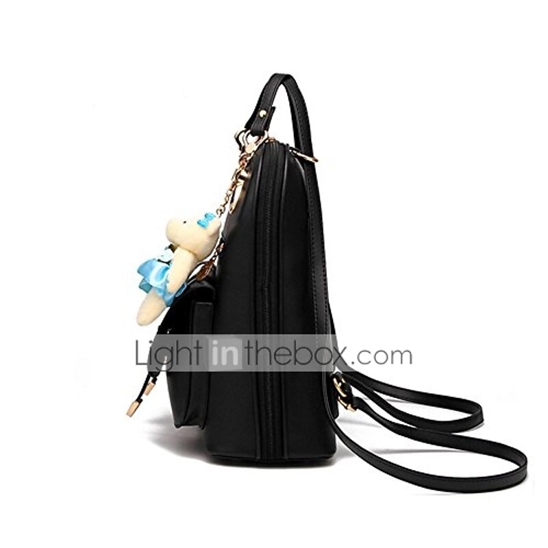 Women's School Bag Bookbag Commuter Backpack Outdoor Daily Traveling Solid Color PU Leather Large Capacity Buttons Zipper Light Blue Light Gray Wine4