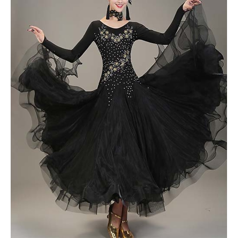 Ballroom Dance Dance Costumes Dress Crystals / Rhinestones Women's Performance Training Long Sleeve High Lyocell2