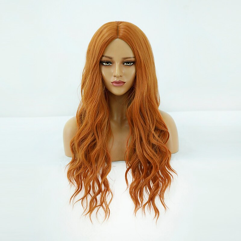 Red Wigs for Women Synthetic Wig Deep Wave Middle Part Wig Medium Length Synthetic Hair for Cosplay Party Orange Halloween Wigs2