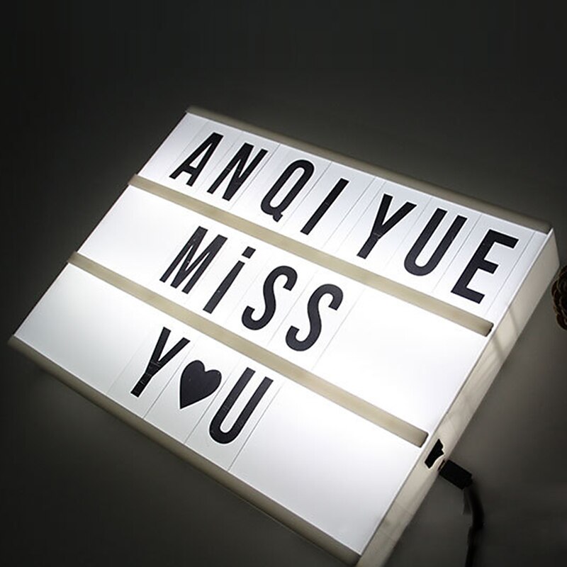 LED Combination Light Box Night Table Desk Lamp DC 5V DIY Letters Symbol Cards Decor USB or Battery Powered Message Boardfor Gift for Boy&Girls