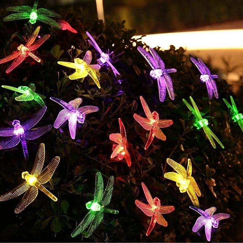 Outdoor Solar String Light Solar LED Fairy String Lights 6.5m Dragonfly 30LEDs Warm White Colorful White 8 Mode Outdoor Waterproof Wedding Patio Garden House Decoration Lamp LED Solar Garden Light3