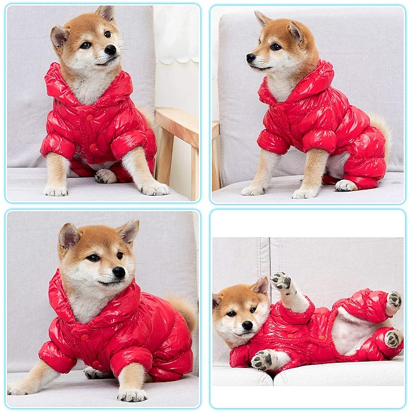 Winter Dog Coat Waterproof Windproof Dog Snowsuit Warm Fleece Padded Winter Pet Clothes For Chihuahua Poodles French Bulldog Pomeranian Small Dogs (red)2