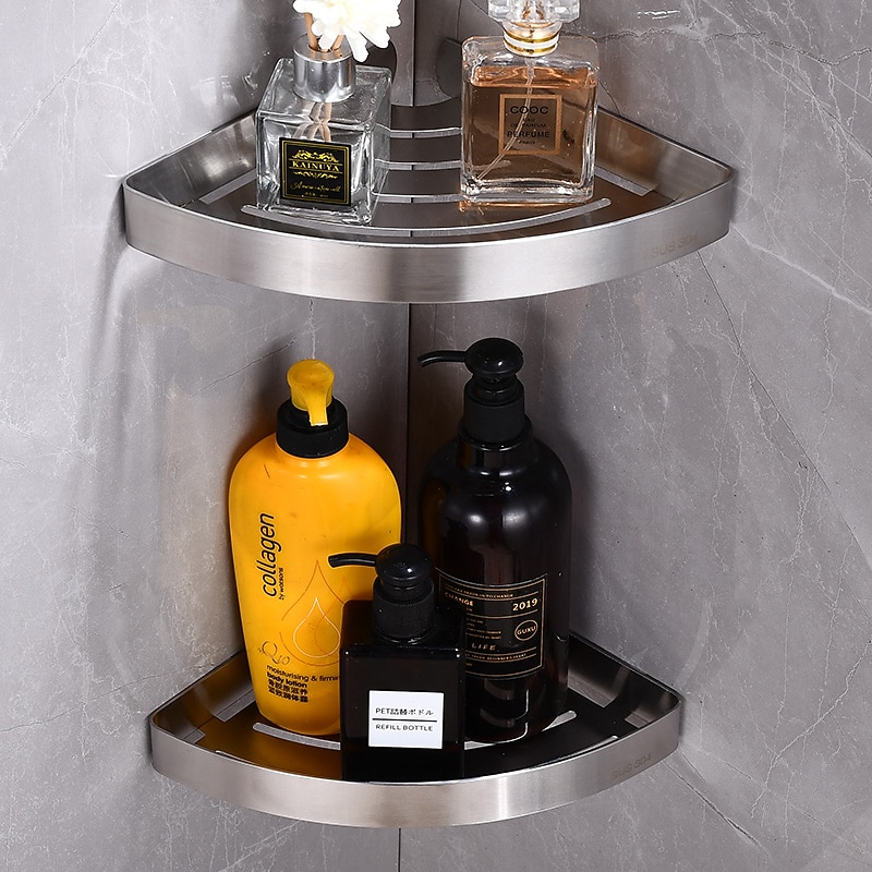 Shower Caddy Shower Shelf Corner,Stainless Steel Shower Shelves Wall Mounted Shower Caddy Storage Basket Bathroom Kitchen Organizer, 2 Tier(Black/Silver)3