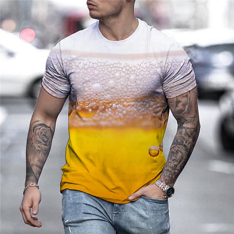 Men's Graphic Beer Shirt T Shirt Tee Short Sleeve T shirt 3D Print Round Neck Shirt Chic & Modern Comfortable Big and Tall Daily Holiday Weekend Black Yellow Red Summer Clothing Apparel S M L XL XXL3