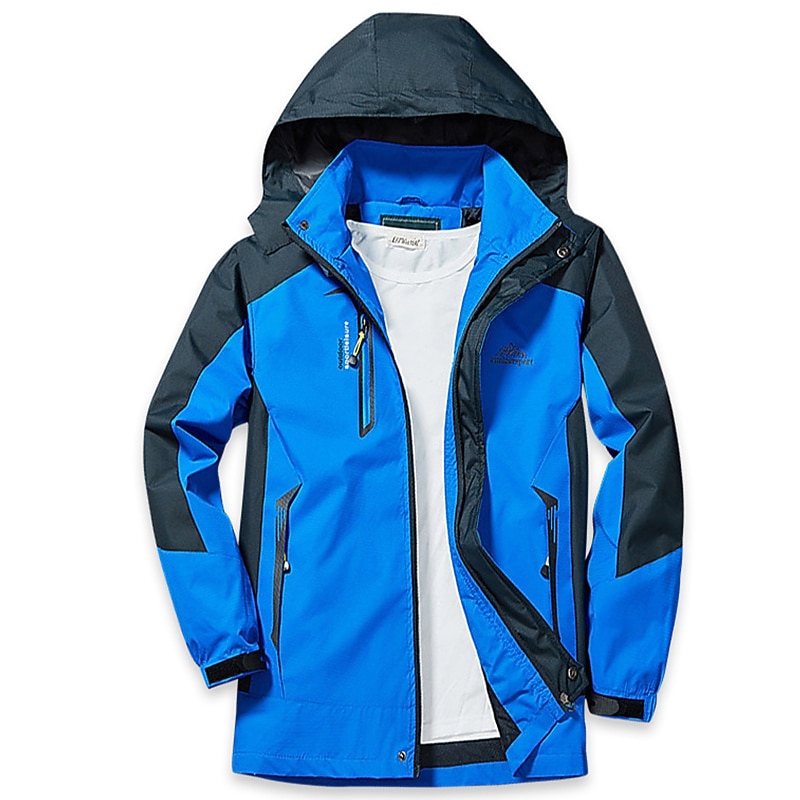 Men's Hoodie Jacket Hiking Softshell Jacket Hiking Windbreaker Outdoor Patchwork Waterproof Windproof Quick Dry Lightweight Jacket Top Full Length Visible Zipper Hunting Fishing Climbing Black Army4