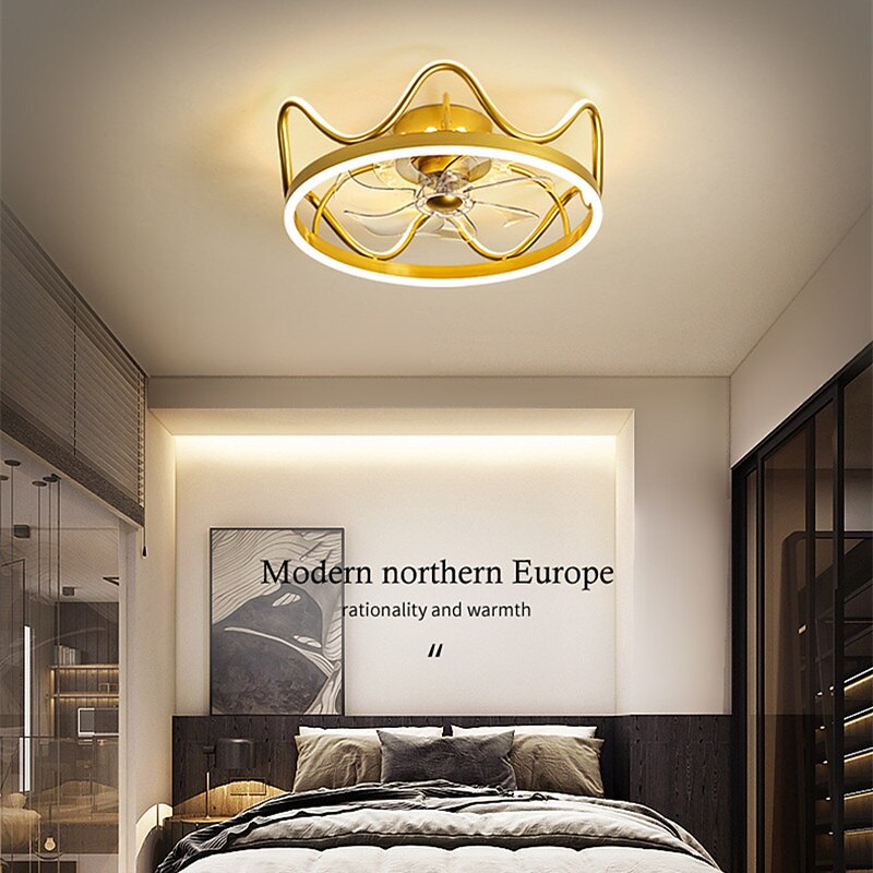 46/56 cm LED Ceiling Fan Light Dimmable Nordic Modern Crown Geometric Shapes Ceiling Fan Metal Modern Style Novelty Painted Finishes LED Modern 220-240V4