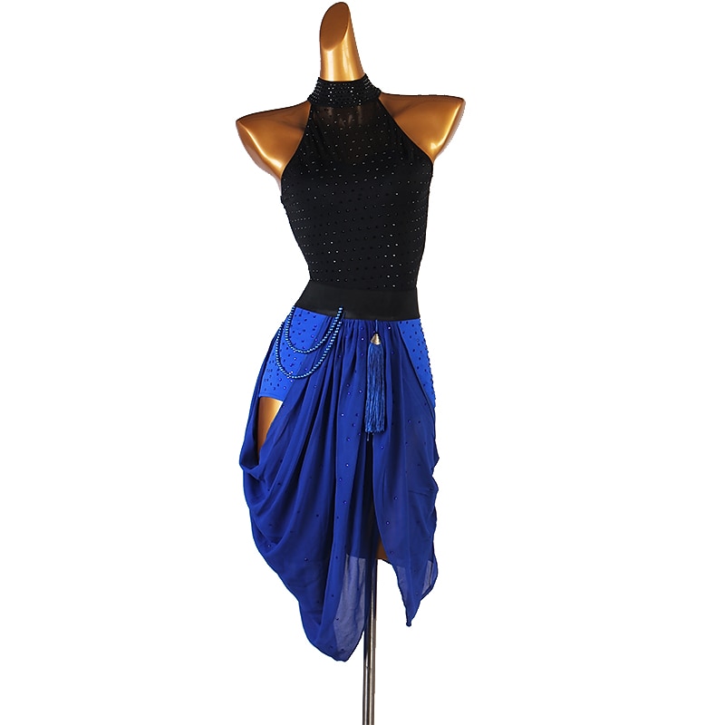 Dance Salsa Latin Dance Dress Split Joint Crystals / Rhinestones Women's Performance Sleeveless Mesh Spandex2