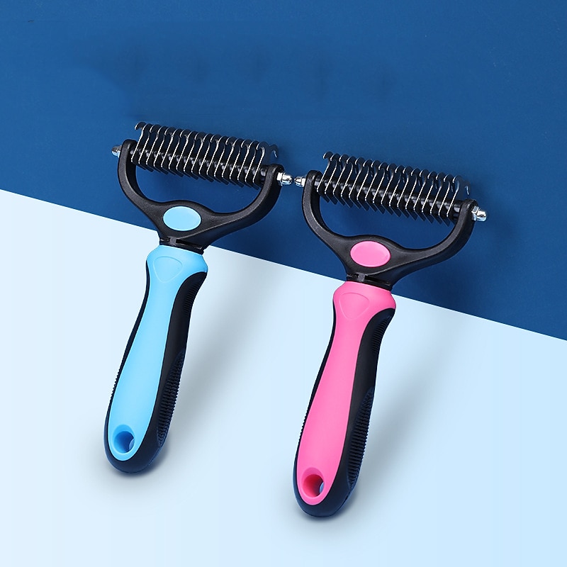 Dog Cat Grooming Shedding Tools Dematting Tools Plastic Stainless steel Comb Dog Clean Supply Pet Hair Remover Easy to Clean Pet Grooming Supplies Rosy Pink Blue4