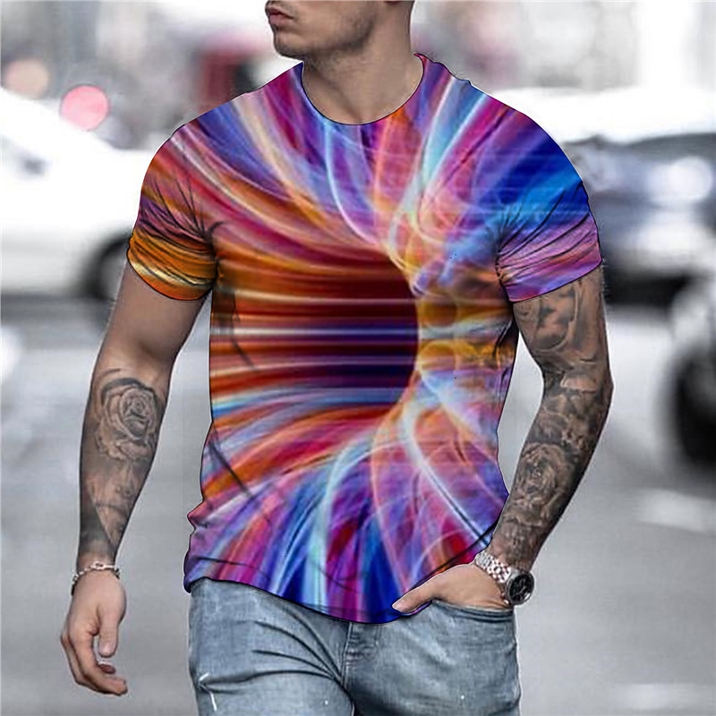 Men's Graphic Optical Illusion T Shirt Tee Short Sleeve T shirt 3D Print Round Neck Shirt Exaggerated Basic Daily Green / Black Light Green Pink Clothing Apparel Normal S M L XL XXL 3XL 4XL2
