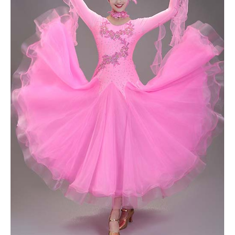 Ballroom Dance Dance Costumes Dress Crystals / Rhinestones Women's Performance Training Long Sleeve High Lyocell3