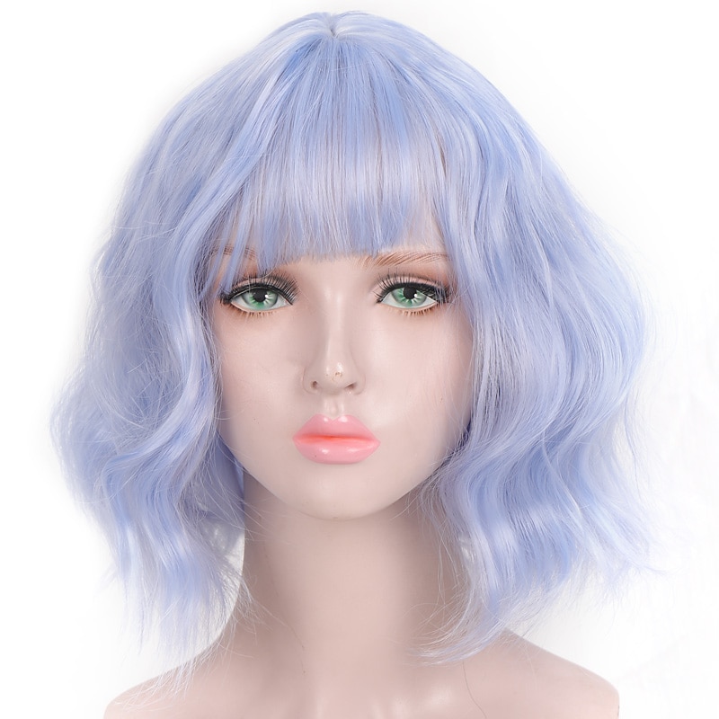 Pink Wigs for Women Synthetic Wig Deep Wave Neat Bang Wig Pink Short A1 A2 A3 A4 A5 Synthetic Hair Women's Cosplay Party Fashion Pink Purple Halloween Wigs2