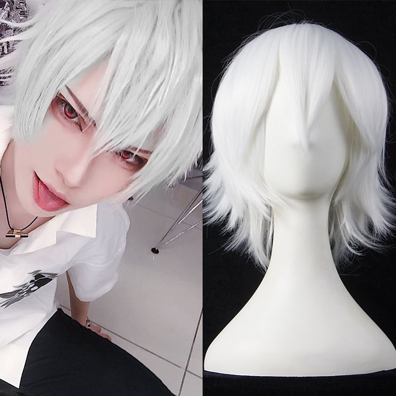 Synthetic Short Wigs For Women White Purple Blue Blonde Yellow Black Red  Cosplay Wig Female High Temperature Fiber Halloween Wigs