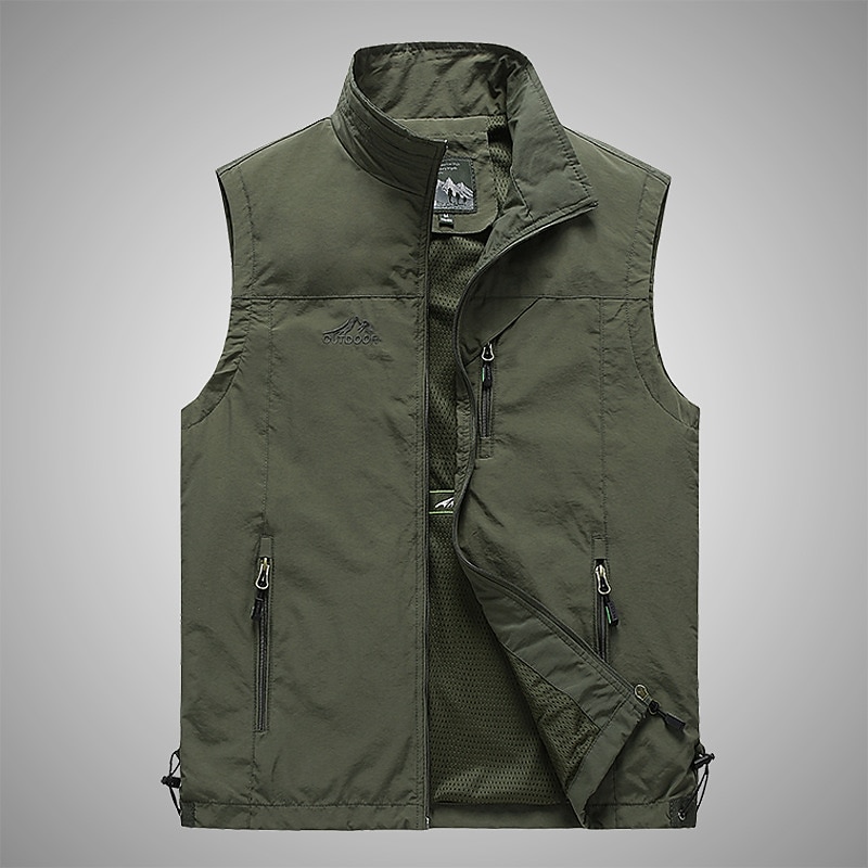 Men's Fishing Vest Military Tactical Vest Hiking Vest Sleeveless Vest / Gilet Jacket Top Outdoor Breathable Quick Dry Lightweight Multi Pockets Summer Back Venting Design Chinlon Dark Grey Black Army3