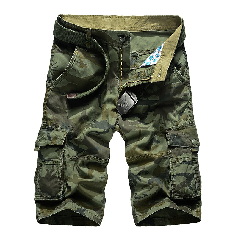 Men's Cargo Shorts Camo Shorts Shorts Hiking Shorts Zipper Multi Pocket Camouflage Daily Holiday Streetwear Stylish ArmyGreen Khaki Inelastic3