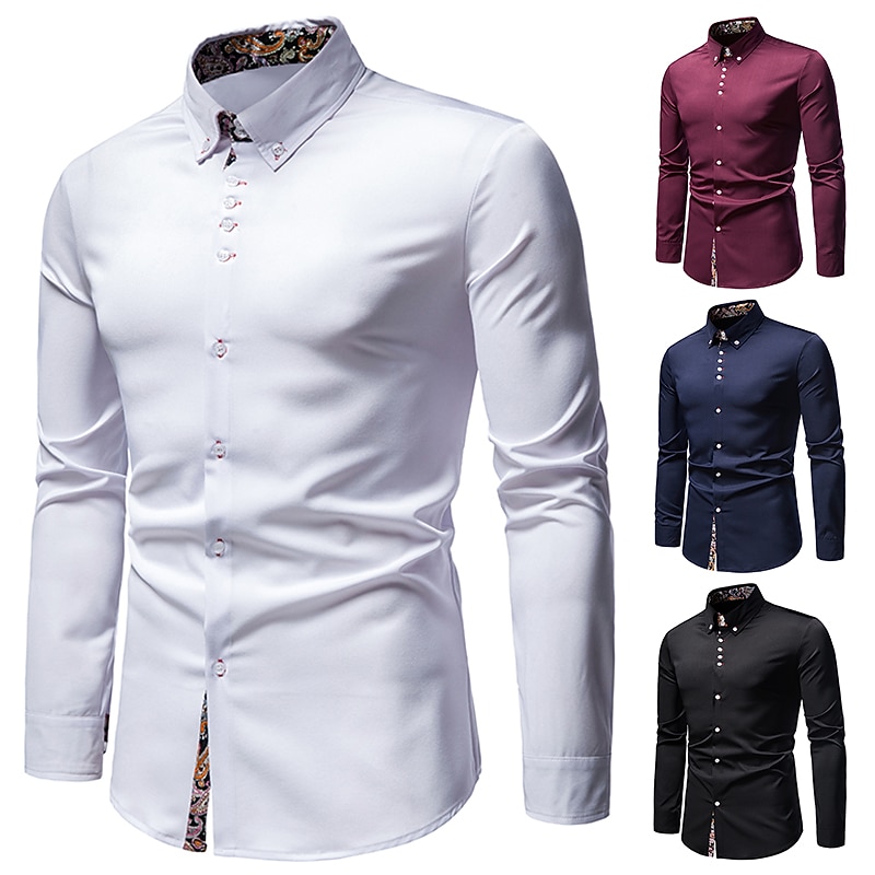 Men's Dress Shirt Collared Shirt Button Up Shirt Abstract Wedding Daily Black White Wine Navy Blue Long Sleeve Clothing Apparel2