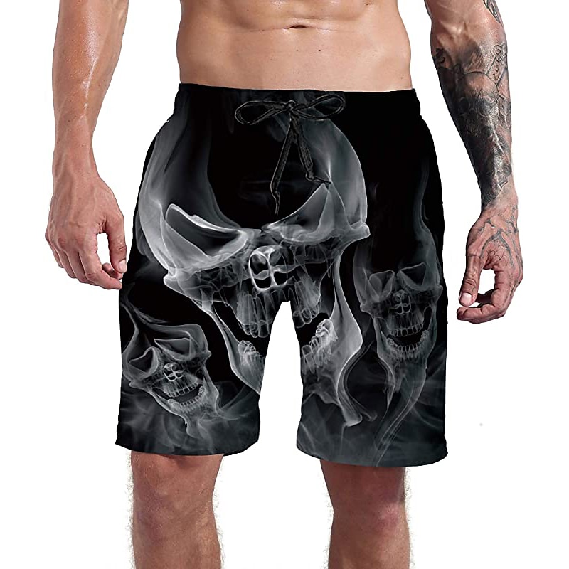 Men's Skull Print Swim Trunks Swim Shorts Board Shorts Mid Waist Casual Athleisure Daily Holiday Drawstring Pocket with Mesh lining Designer Clothing Apparel