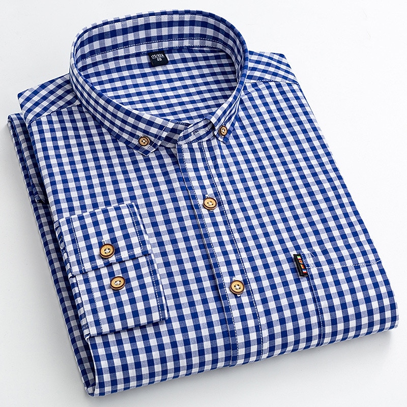 Men's Dress Shirt Plaid Shirt Button Down Shirt Collared Shirt Plaid / Check Wedding Work B C D E Long Sleeve Turndown Spring &  Fall Clothing Apparel Button-Down2