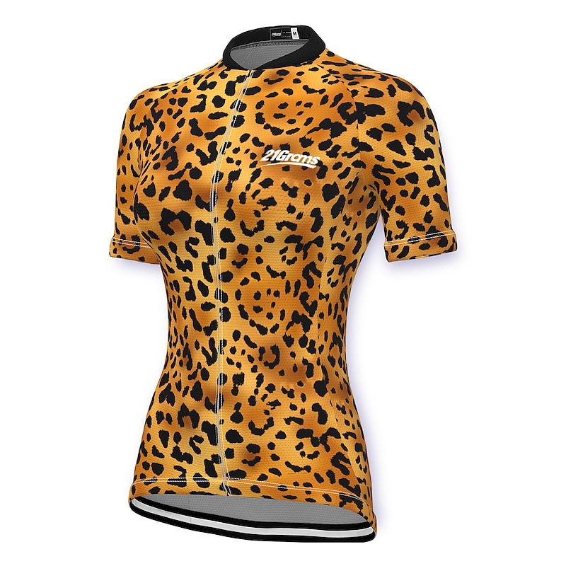 Women's Cycling Jersey Leopard Patterned Funny Short Sleeve Bike Jersey Top with 3 Rear Pockets Mountain Bike MTB Road Bike Cycling Fast Dry Quick Dry Soft Reflective Strips Sports Yellow Pink Red2