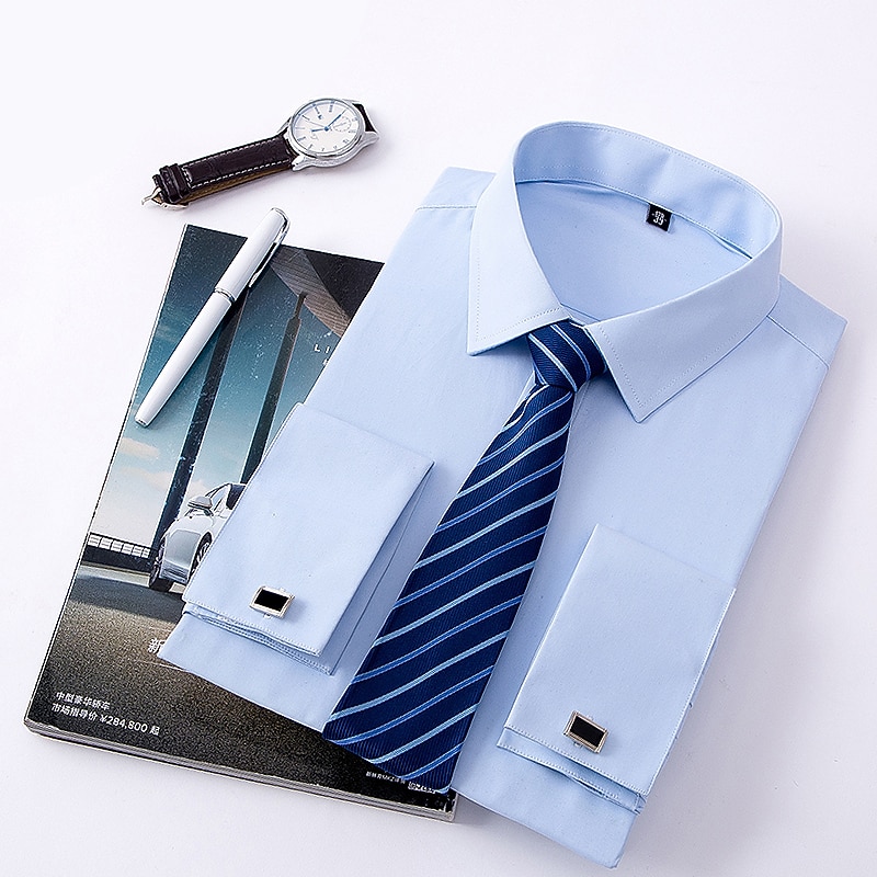 Men's Dress Shirt French Cuff Shirt Collared Shirt Button Up Shirt Plain Wedding Party White Pink Blue Long Sleeve Turndown Spring, Fall, Winter, Summer Clothing Apparel Collared Shirts2