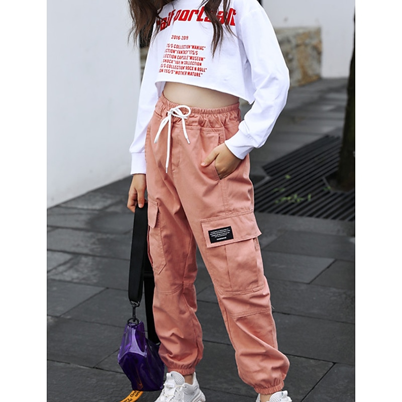 Back to School Girls' 3D Solid Color Pants Summer Spring Fall Active Cargo Kid's Teen School Outdoor Daily3