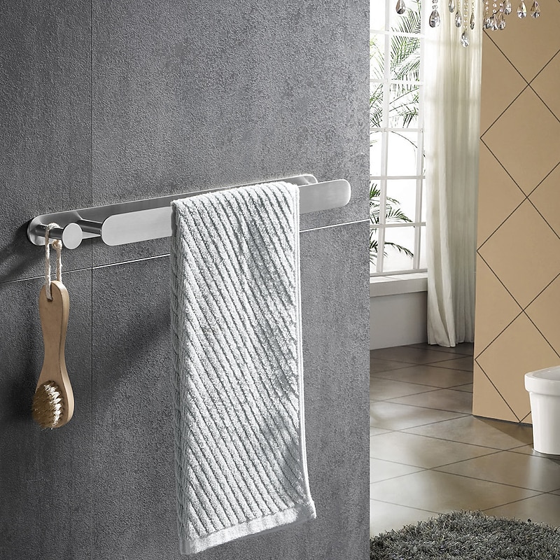 Brushed Multifunctional Towel Bar with Hook 304 Stainless Steel Electroplated, 40cm, Brushed, Bathroom and Kitchen Shelf Punch-free4