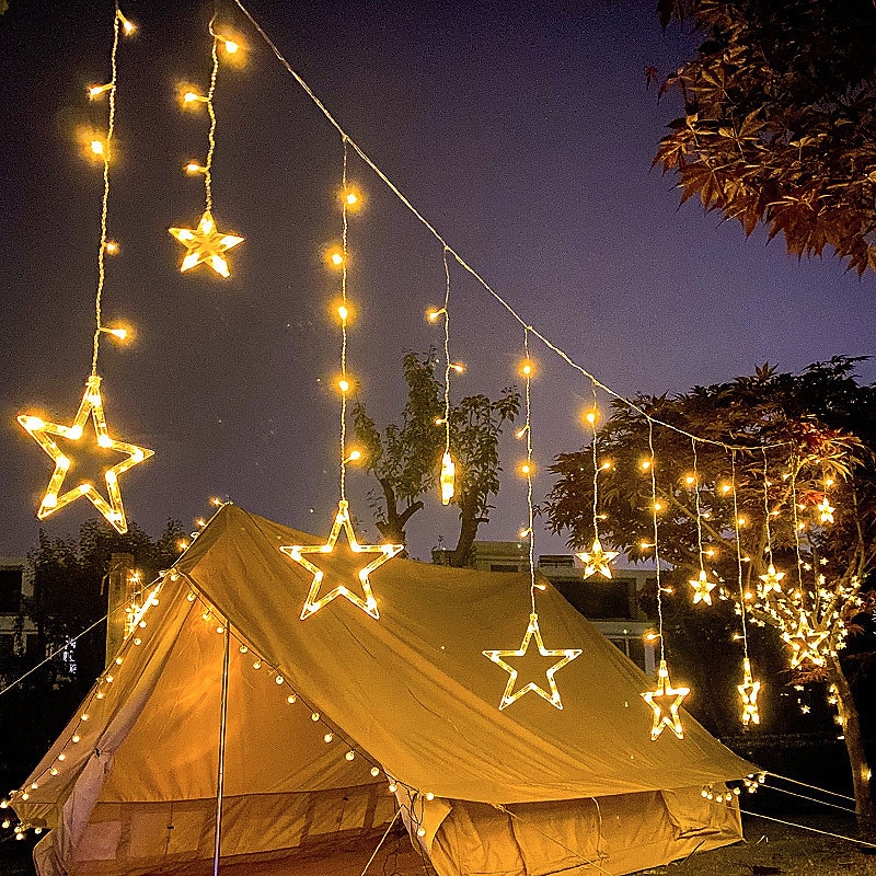 Christmas Lights Outdoor Solar LED String Light Curtain Light Waterproof 3.5M Fairy Decoration Star Atmosphere Lighting for Wedding Garden Patio Yard Decor Colorful Lamp with Remote Controller4