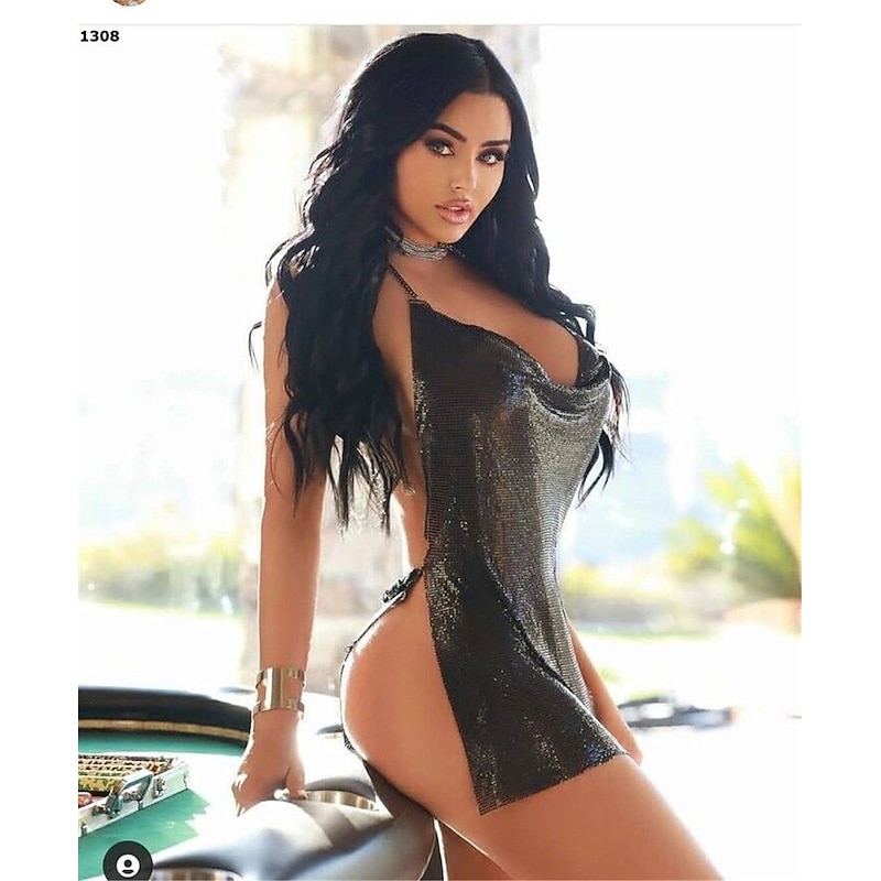 Exotic Dancewear Dress Metal Chain Women's Performance Sleeveless Metal3