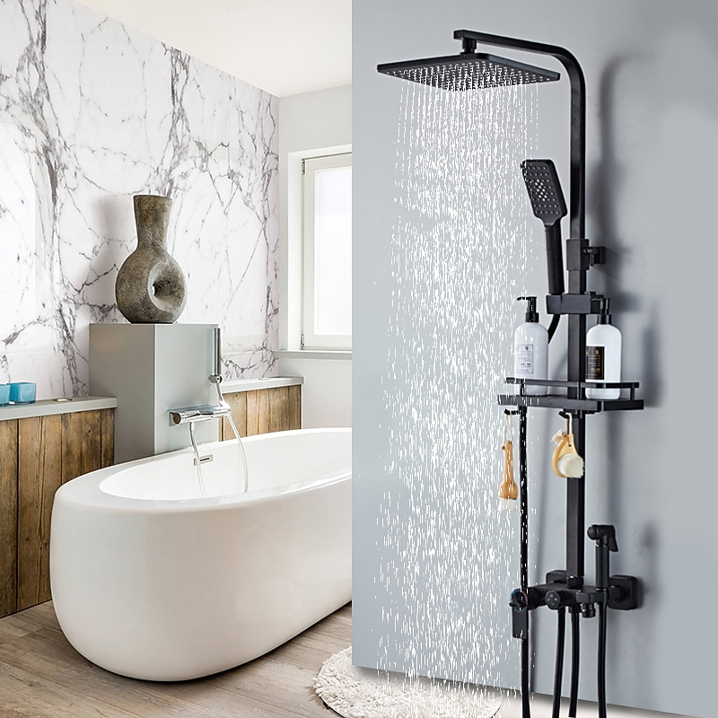 Shower Faucet,Rainfall Shower Head System Mixer valve Set - Handshower Included pullout Rainfall Shower Contemporary Antique Painted Finishes Mount Inside Ceramic Valve Bath Shower2
