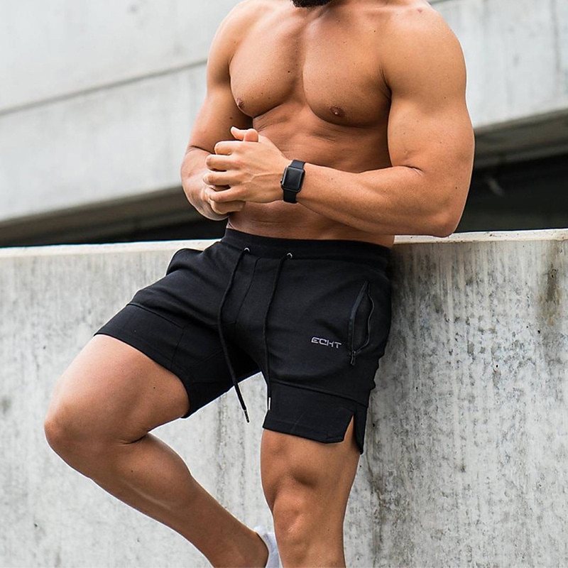 Men's Sweat Shorts Drawstring Elastic Waist Plain Breathable Sports Short Daily Beach Casual / Sporty Athleisure ArmyGreen Black Micro-elastic2