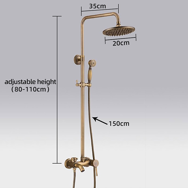 Vintage Shower System Faucet Set, 8" Rainfall Shower Head with Handheld Handshower Combo Kit Wall Mounted, Adjustable Brass Body and Single Handle One Hole Bath Shower Mixer Taps2