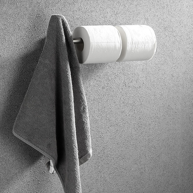 Multifunctional Towel Bar Brushed/Painted Finish Toilet Paper Holder with Coat Hook 304 Stainless Steel Mattle Black/Silver Wall-mounted4