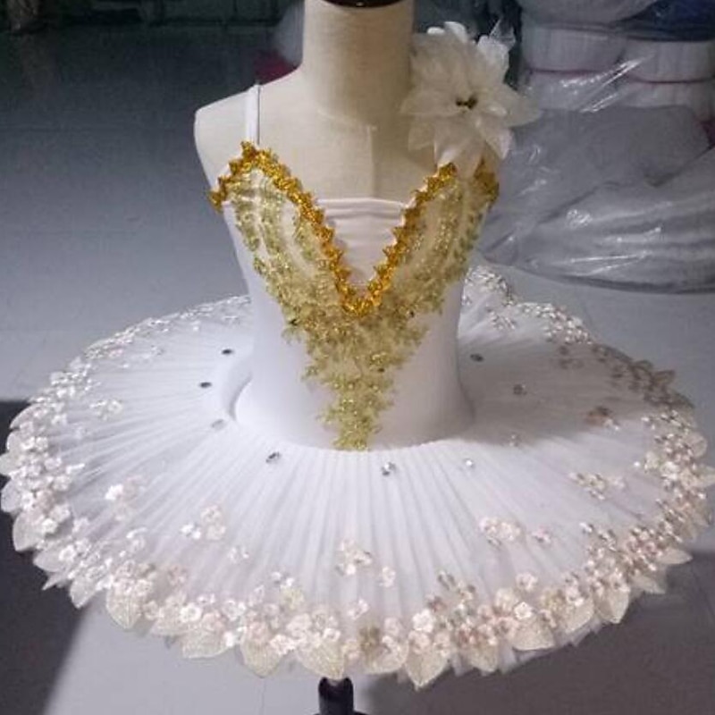 Ballet Tutu Dress Kids' Dancewear Crystal Lace Printing Embroidery Girls' Training Performance Sleeveless High Elastane Lace Tulle2