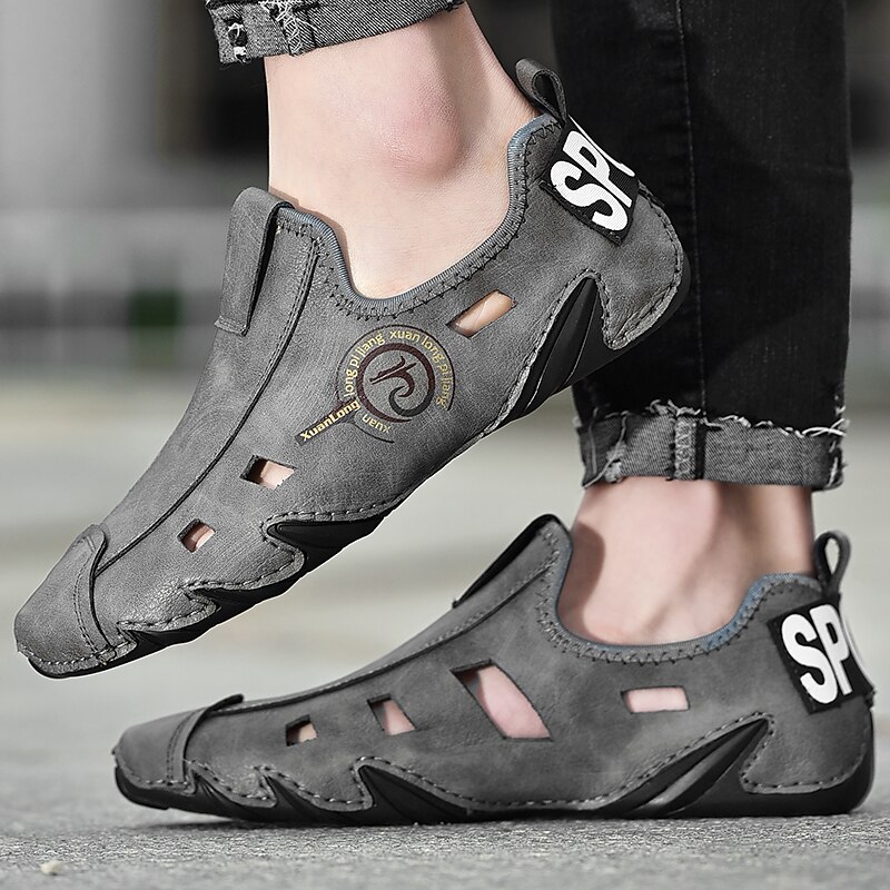 Men's Loafers & Slip-Ons Leather Shoes Comfort Loafers Plus Size Summer Loafers Water Shoes Walking Sporty Casual Outdoor Daily Nappa Leather Cowhide Breathable Handmade Non-slipping Booties / Ankle2