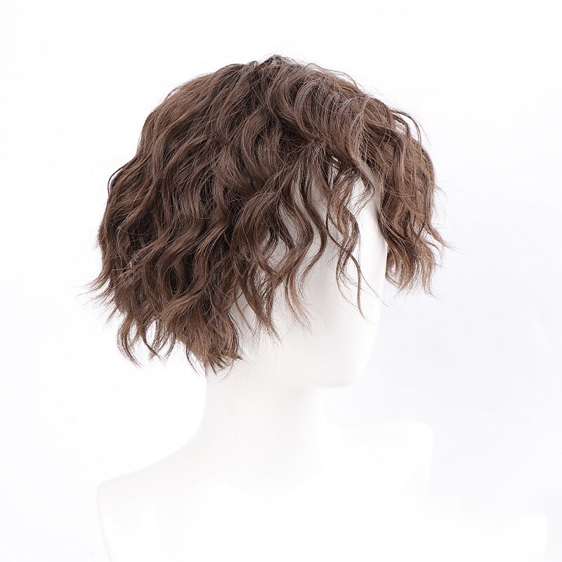 Brown Wigs for Men Male Wig Short Curly Black Synthetic Wigs with Bangs for Men Women Boy4