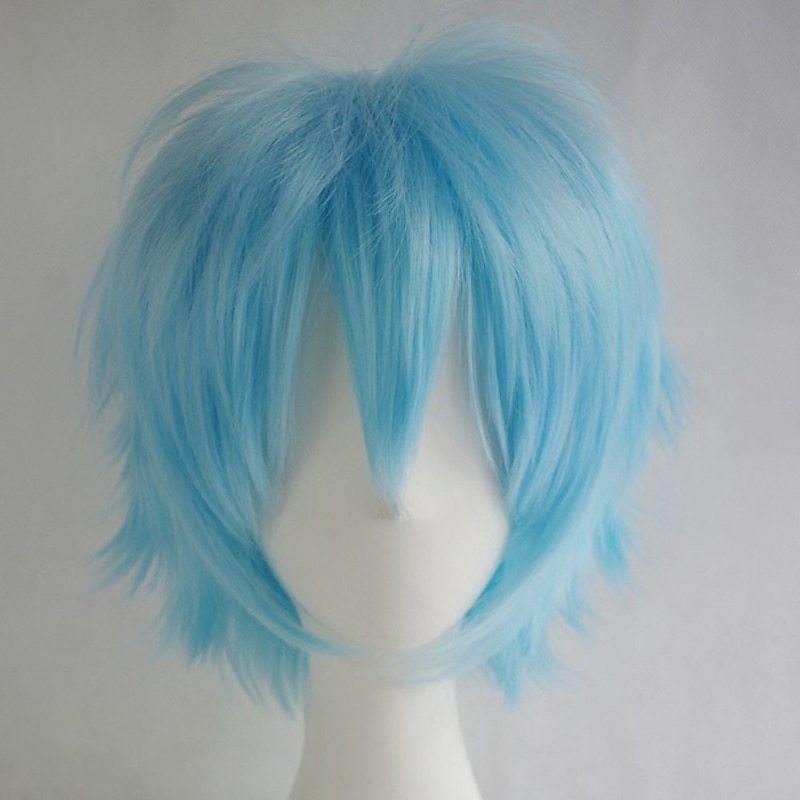 Women Men Cosplay Hair Wig Short Straight Anime Party Dress Fluffy  Full Wigs Light Blue Carnival Wigs2