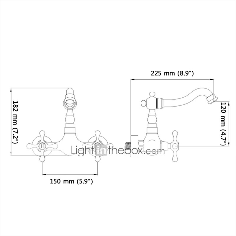 Art Deco Antique Brass Sprinkle Sink Faucets,  Wall Mount Two Handles Two Holes Kitchen Faucet with Hot and Cold Water Switch4